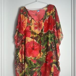 Tropical Floral V-Neck Swim Cover-Up